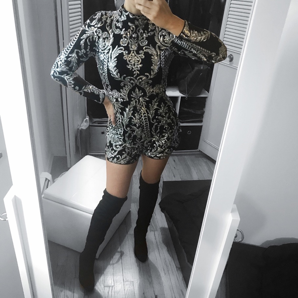 LAST 1▪️Sequin Black Silver Party Romper - Picture 3 of 8